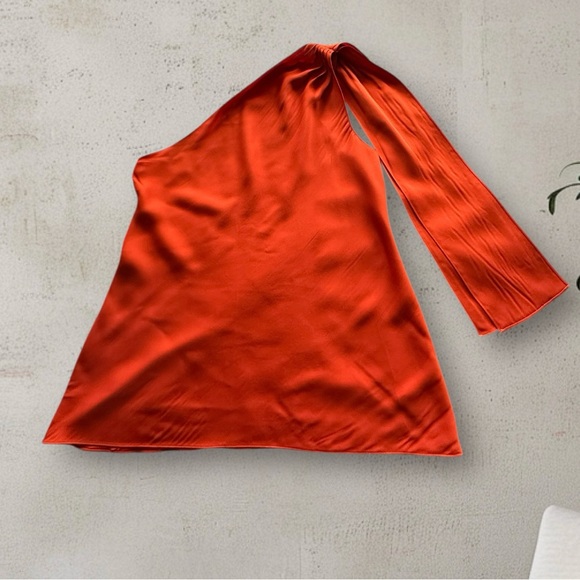Theory One-Shoulder Silk Top in Burnt Orange – Size L - Picture 3 of 8